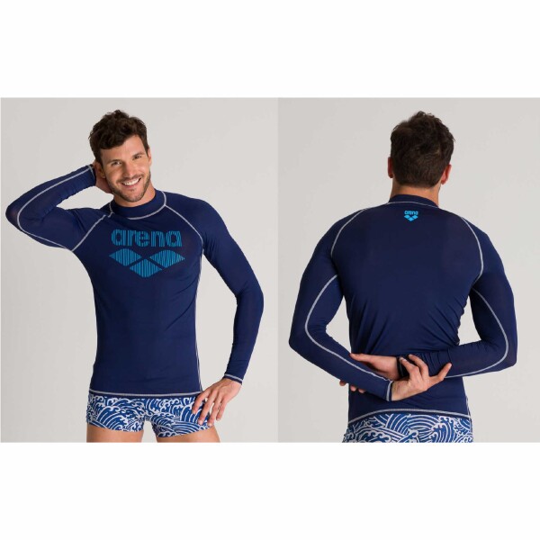 Remera De Lycra De Manga Larga Con Proteccion UV Para Hombre Arena Men's Long Sleeve Rash Vest Azul