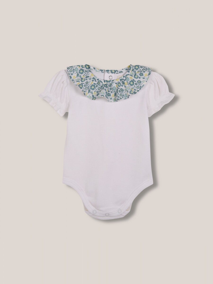 Body Con Cuello De Popelin Estampado Flores Blanco
