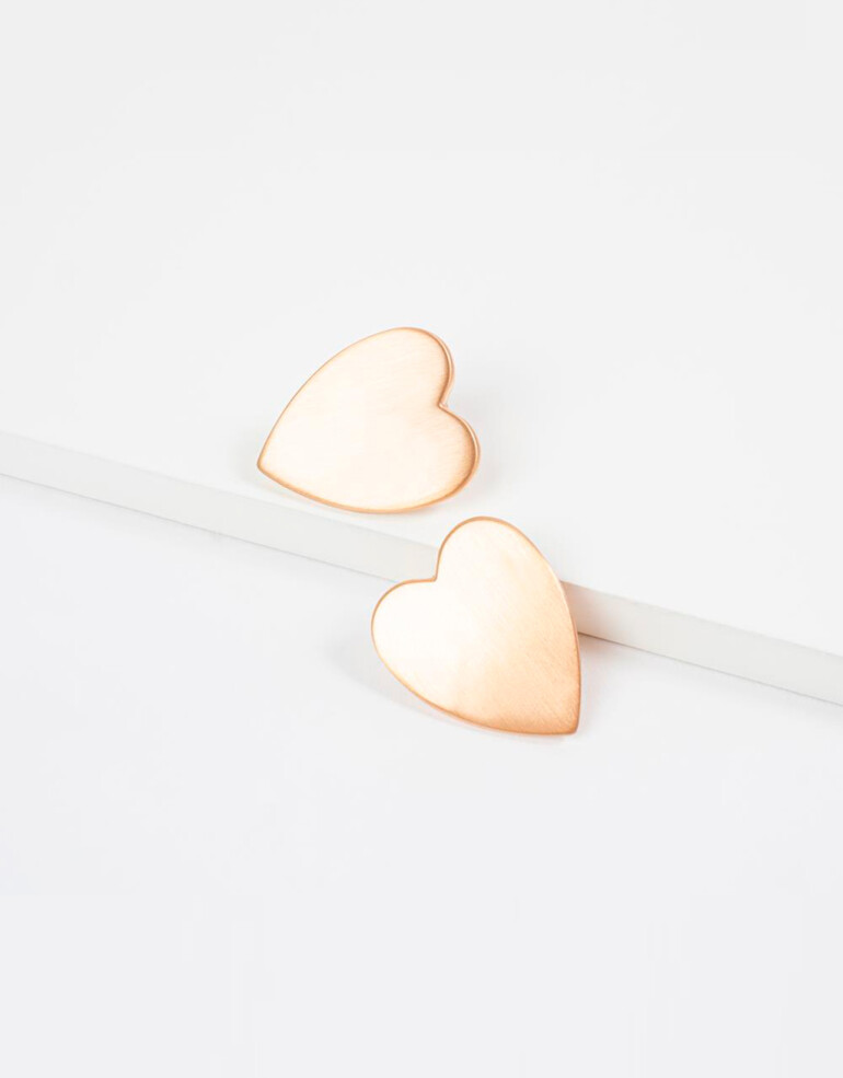 Aros Colgantes Cortos Metal Aros Corazón - Dorado Plata Cepillada