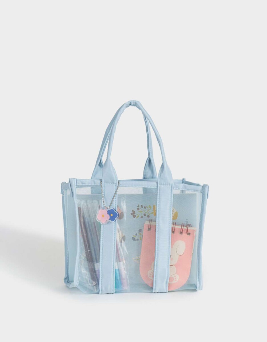 Set De Librería En Cartera De Mesh - Azul Celeste 