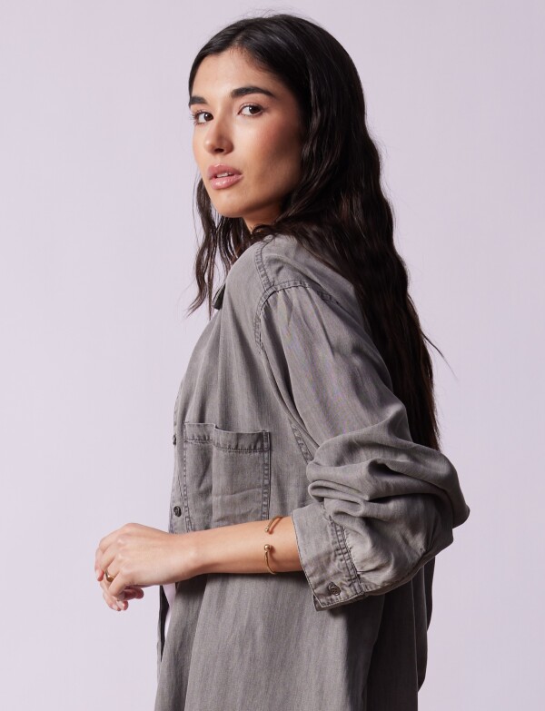 Camisa Oversize Tencel Flecos GRIS