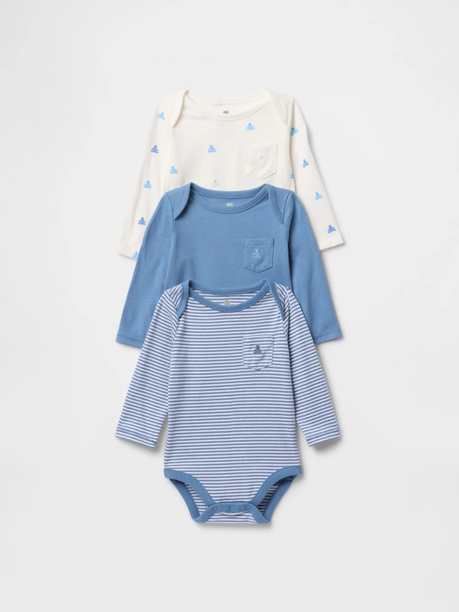 Bodies Pack X3 Manga Larga Bebe - Soft Cornflower 