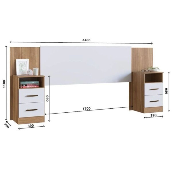 RESPALDO 2 PLAZAS + 2 MESA DE LUZ - GRAFITO/NOGAL RESPALDO 2 PLAZAS + 2 MESA DE LUZ - GRAFITO/NOGAL