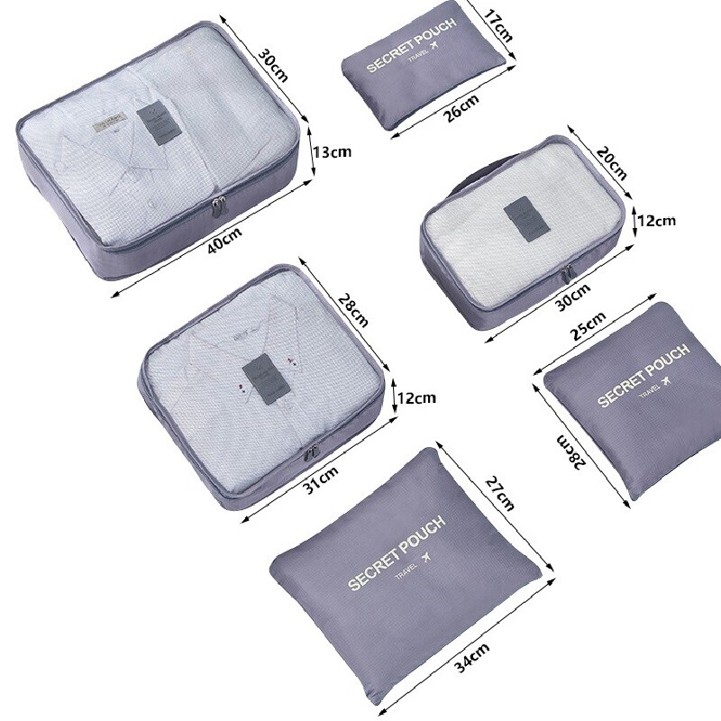 Set 6 bolsas organizadoras equipaje de viaje para valija gris