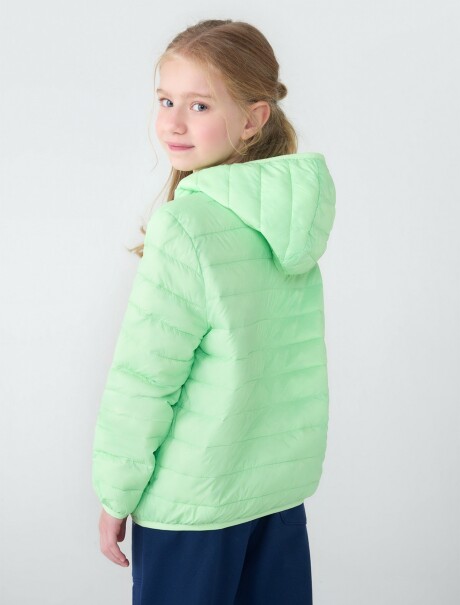 CAMPERA UNISSEX PUFFER CON CAPUCHA Y BOLSILLOS VERDE CLARO