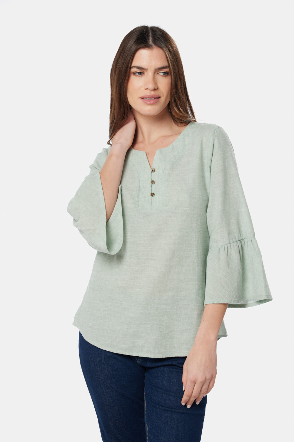 BLUSA DE LINO VOLADOS Verde