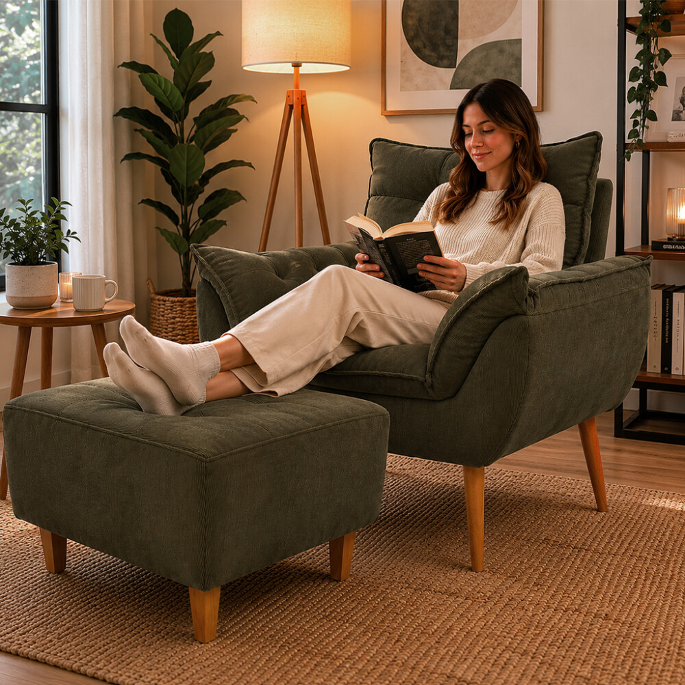 Juego De Living Sillón con puff Marrón