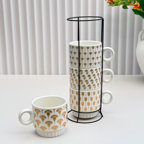 Juego De 4 Tazas Cerámica Apilables Base Metálica 250 ml. Juego De 4 Tazas Cerámica Apilables Base Metálica 250 ml.
