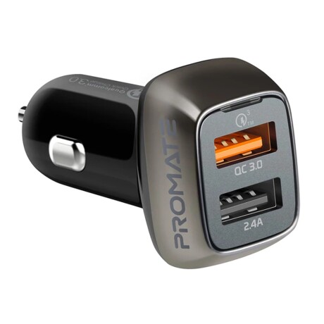 Cargador para Auto con Doble USB de 30W y Carga Rápida Promate Scud-30 Negro