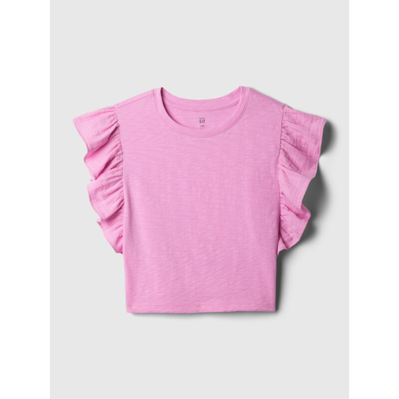 GAUZE RUFFLE TOP SUGAR PINK