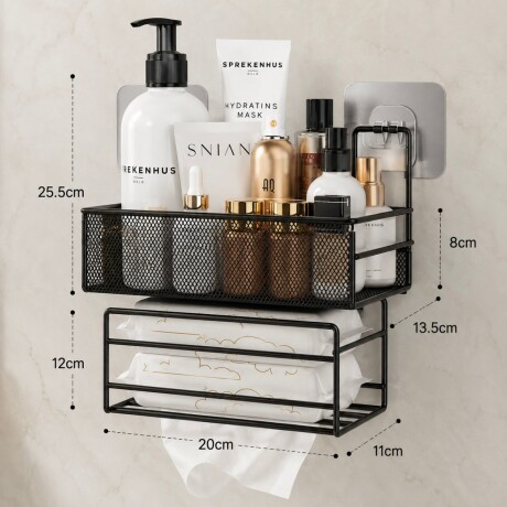 Estante Organizador Metálico Multiuso de Pared 2 Niveles - NEGRO Estante Organizador Metálico Multiuso de Pared 2 Niveles - NEGRO