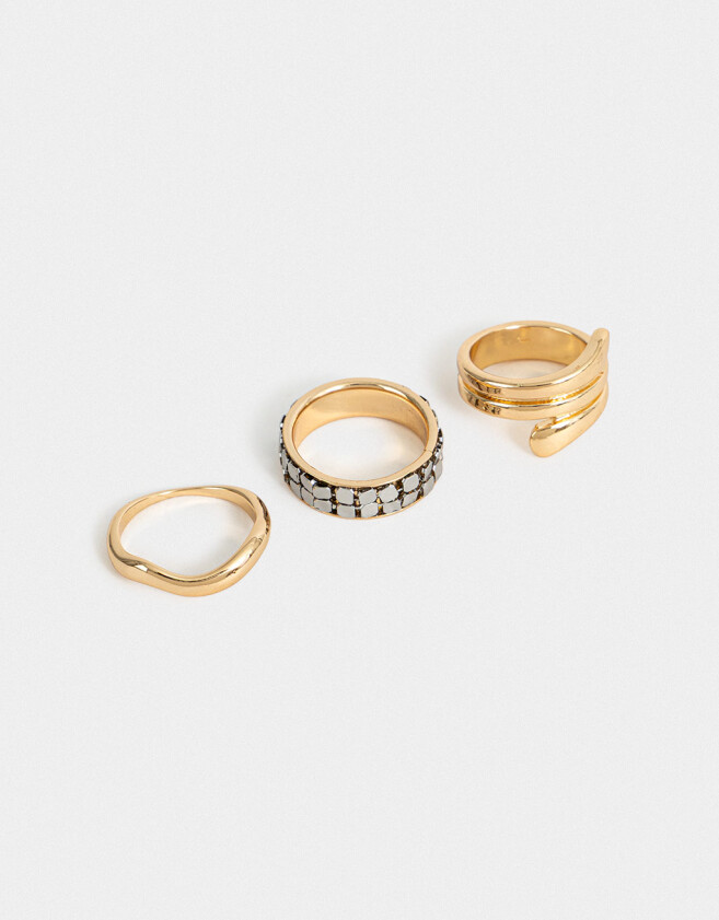 Sets Anillos Metal diferenciado Set 3 Anillos Con Mesh - Dorado