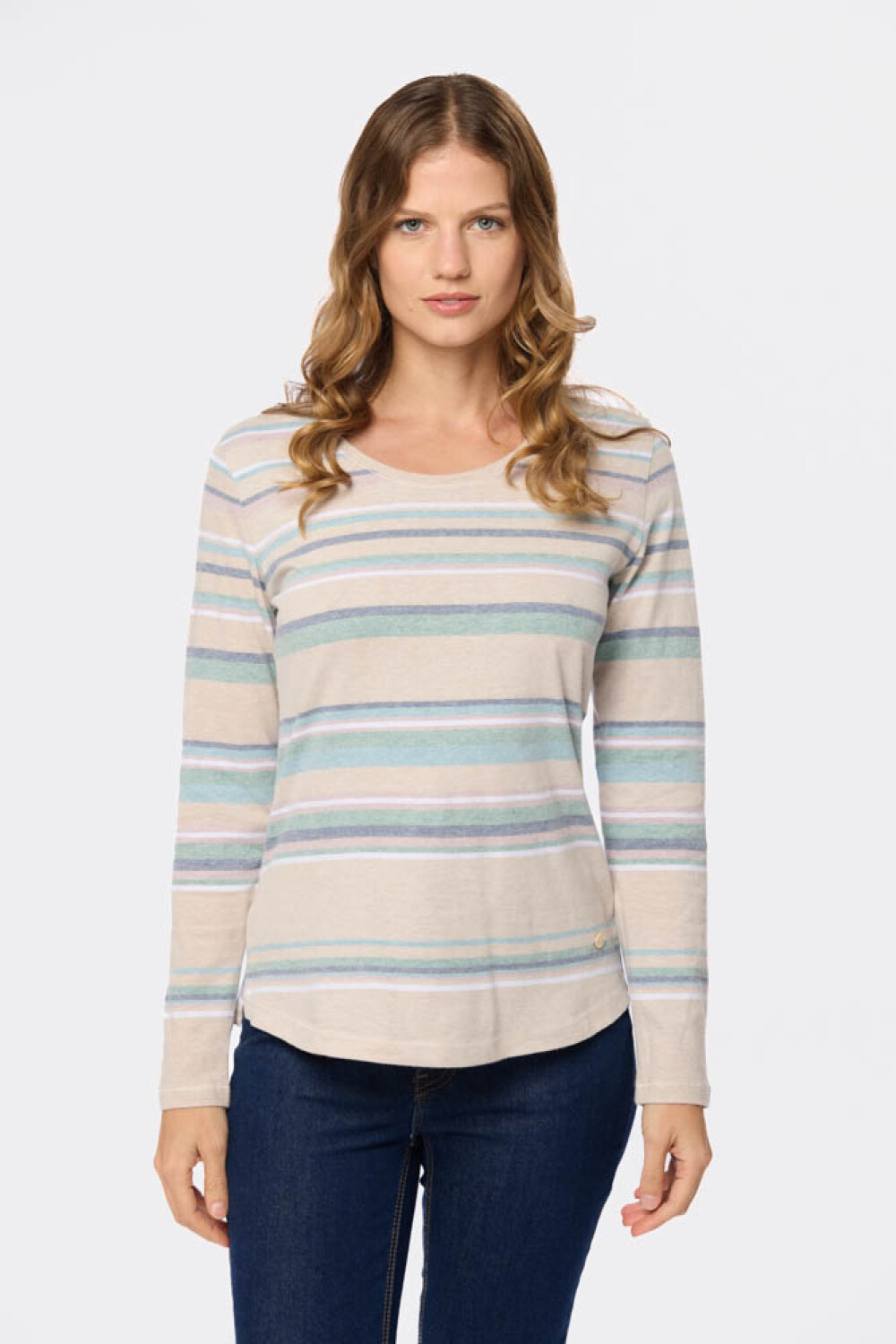 REMERA RAYADA MANGA LARGA Beige
