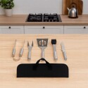 SET UTENSILIOS DE PARRILLA ACERO INOX. X 5 PIEZAS PLATEADO