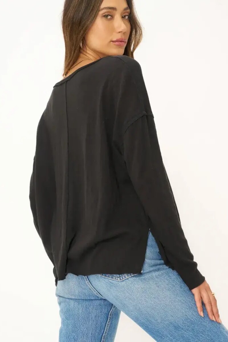 MAE TEXTURED V-NECK LONGSLEEVE Negro