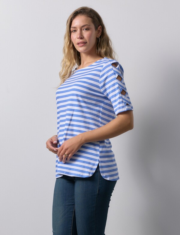 Remera Algodon Lineas AZUL/MULTI