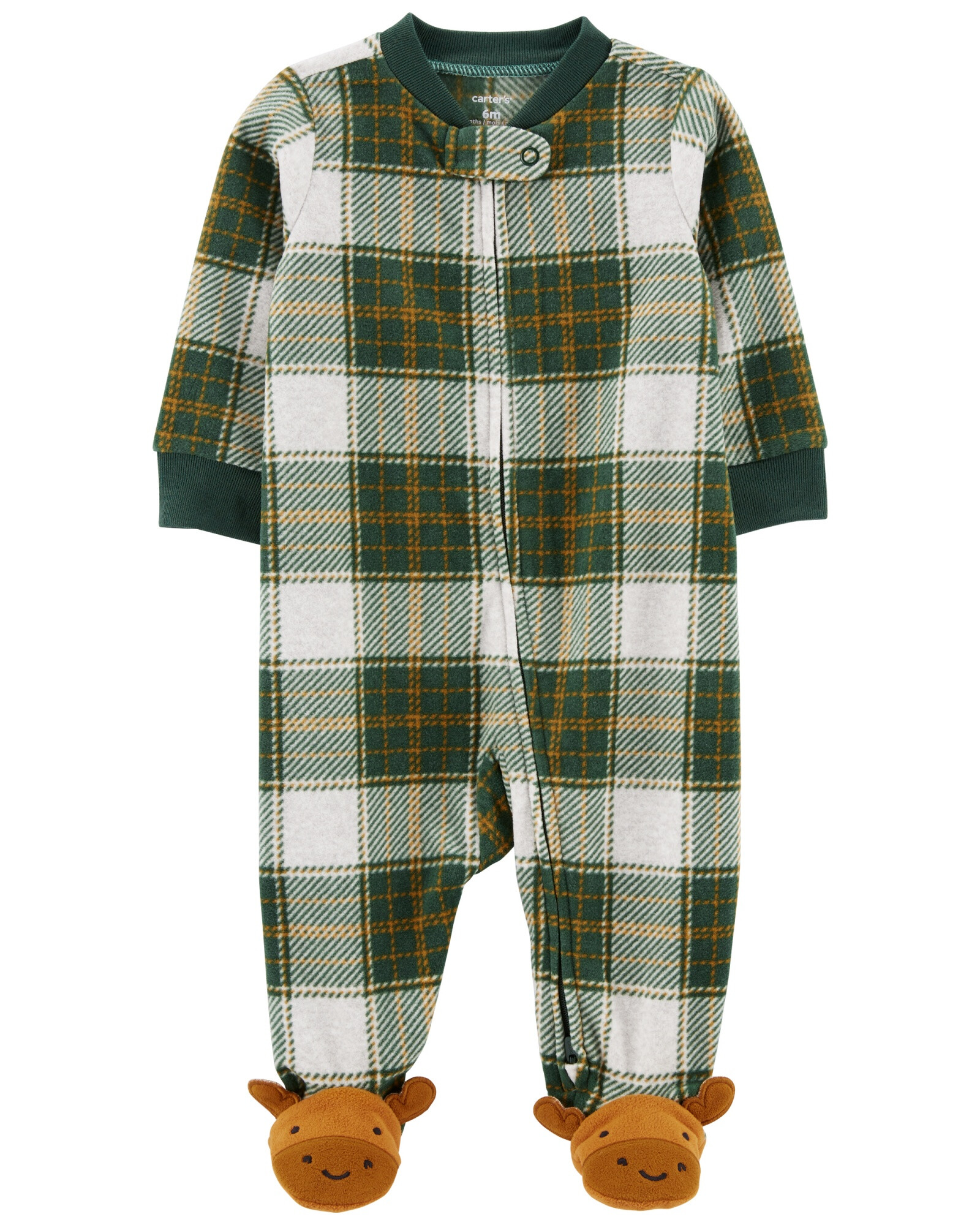 Pijama una pieza de micropolar, con pie, diseño búfalo. Talles 0-9M Sin color
