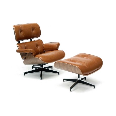BUTACA C/PUFF 1 CUERPO CUERO-100-NATURAL MARRON EAMES CAMEL