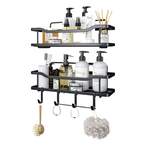 Estante Organizador Baño Ducha Set X2 Adhesivo Con Ganchos Imback Color Negro Estante Organizador Baño Ducha Set X2 Adhesivo Con Ganchos Imback Color Negro