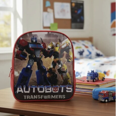 Mochila Infantil Transformers 30x24x20 Cm Para Niños Uso Escolar Y Diario Rojo