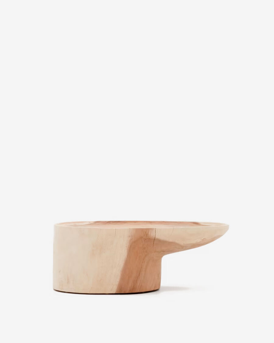 Mesa de centro Mosi con pie de madera maciza de mungur 90 x 50 cm