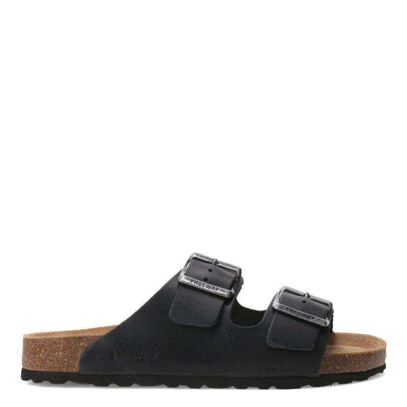 Sandalias de Mujer Freeway Cork Casual Hebillas Negro (Cuero Graso)