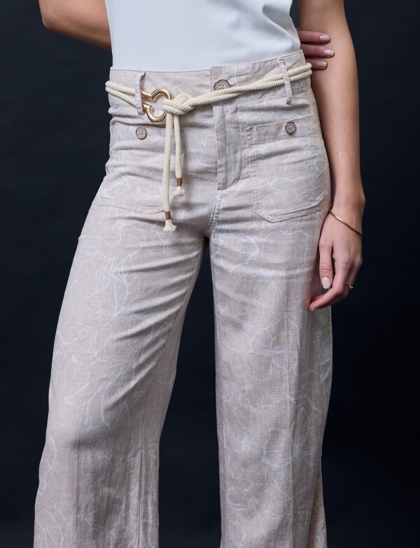 Pantalon Lino Cinto BEIGE/MULTI