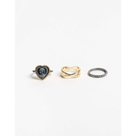 Set De Anillos Antique Gold Combinacion Multicolor