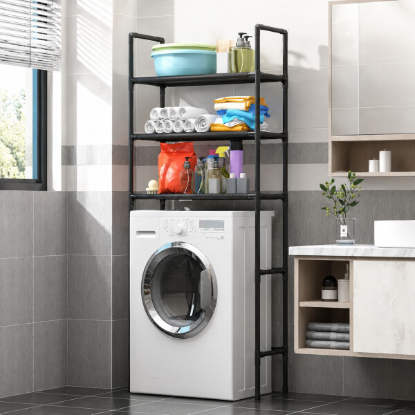 Mueble Organizador Multiuso Lavarropa 3 Estantes Acero Inox. Negro 1