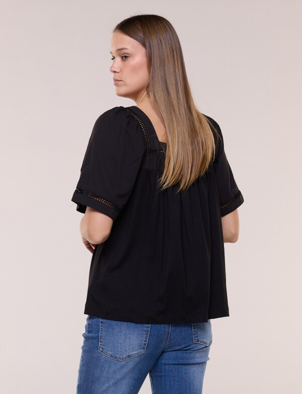 Blusa Holgada Escote Cuadrado Con Puntilla Calada NEGRO