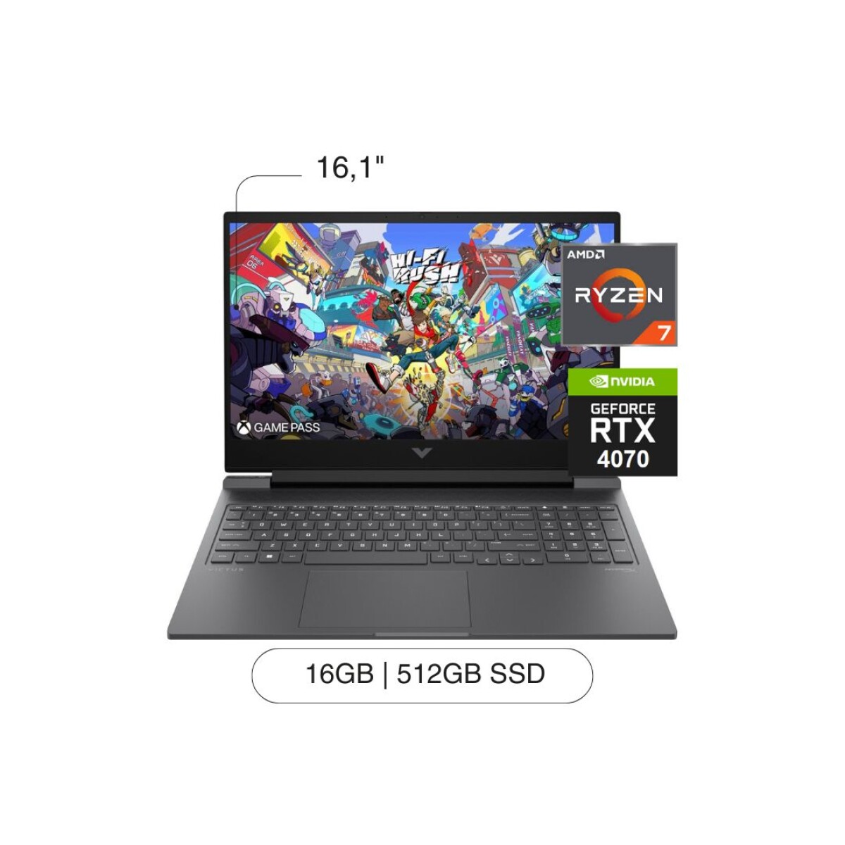 Notebook HP Victus 16,1' FHD 512GB SSD / 16GB R7-8845HS RTX4070 W11 