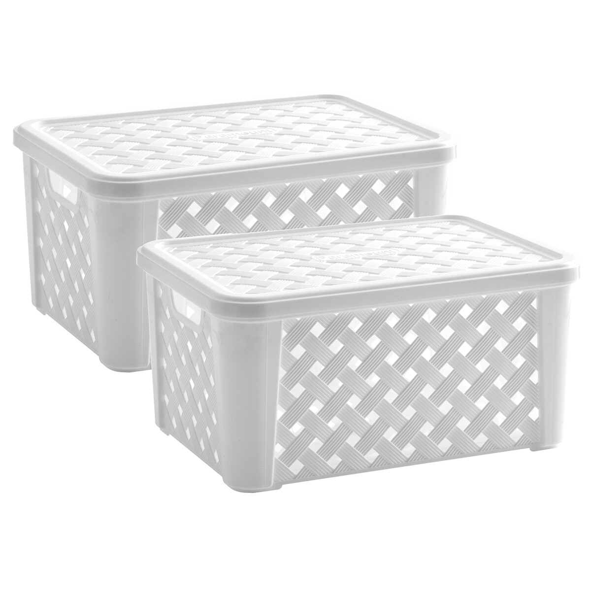 Set x2 Caja organizadora simil rattán con tapa M - BLANCO 