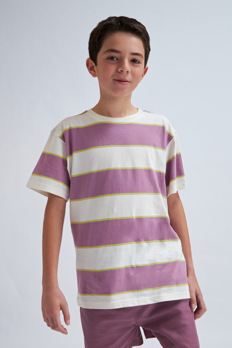 Camiseta manga corta a rayas Violeta