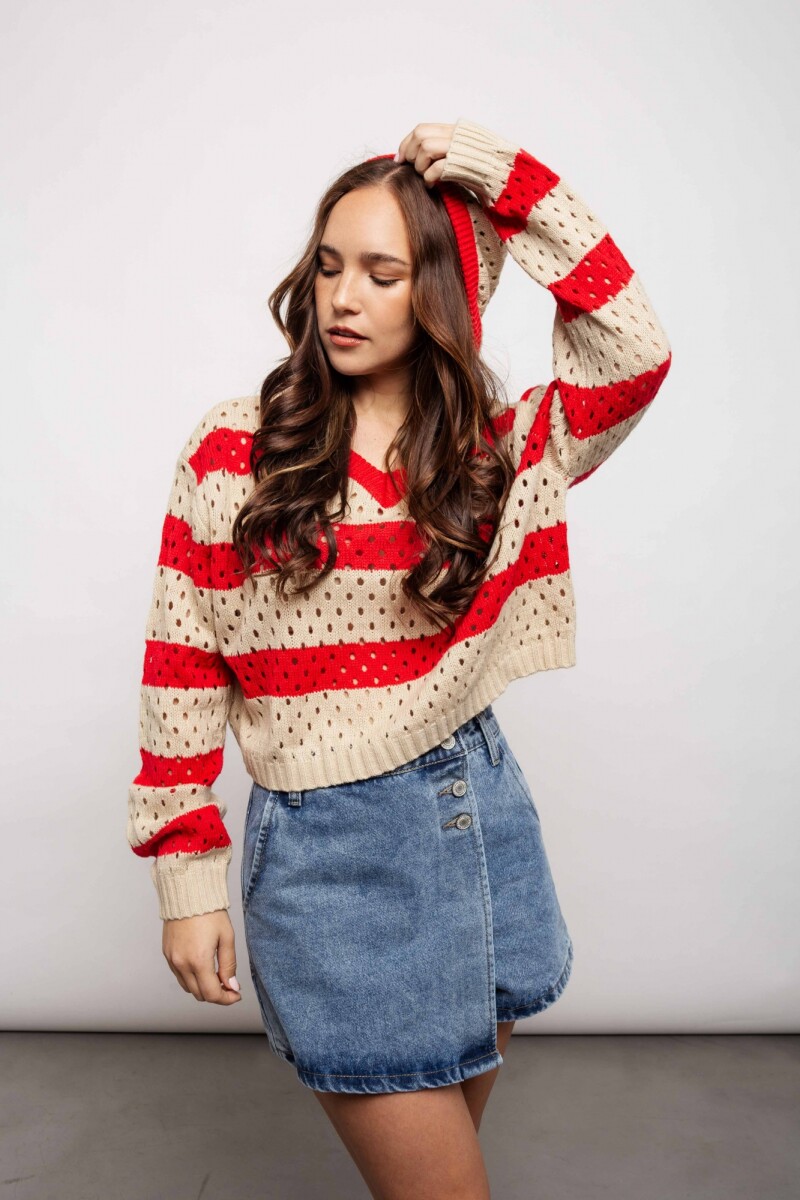 Buzo Ximena Rojo y beige