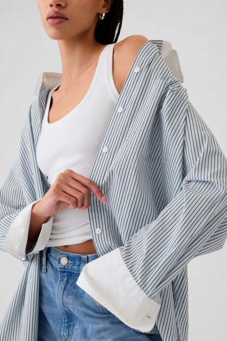 Camisa Big Shirt A Rayas Mujer Blue Green Stripe