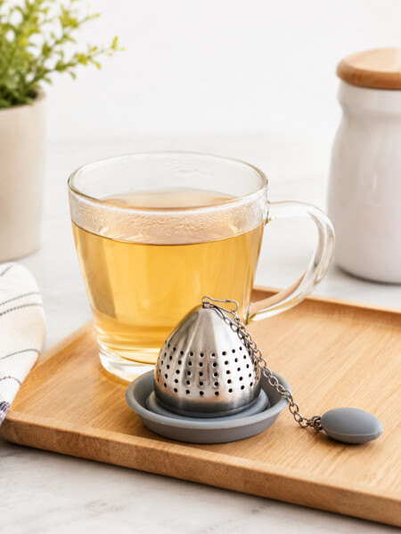 INFUSOR DE TÉ CON BASE SILICONA PLATEADO
