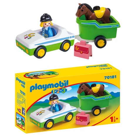Playmobil Juguete 1.2.3 coche con remolque de caballo Playmobil Juguete 1.2.3 coche con remolque de caballo