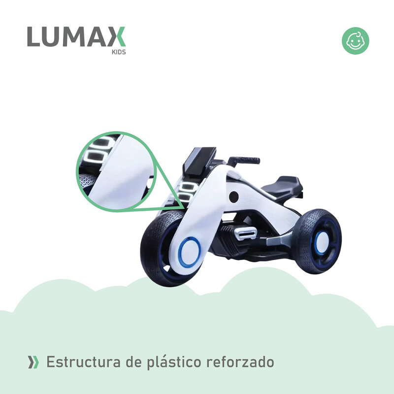 Moto futuro a batería infantil Lumax Grande con luces y musica Blanco