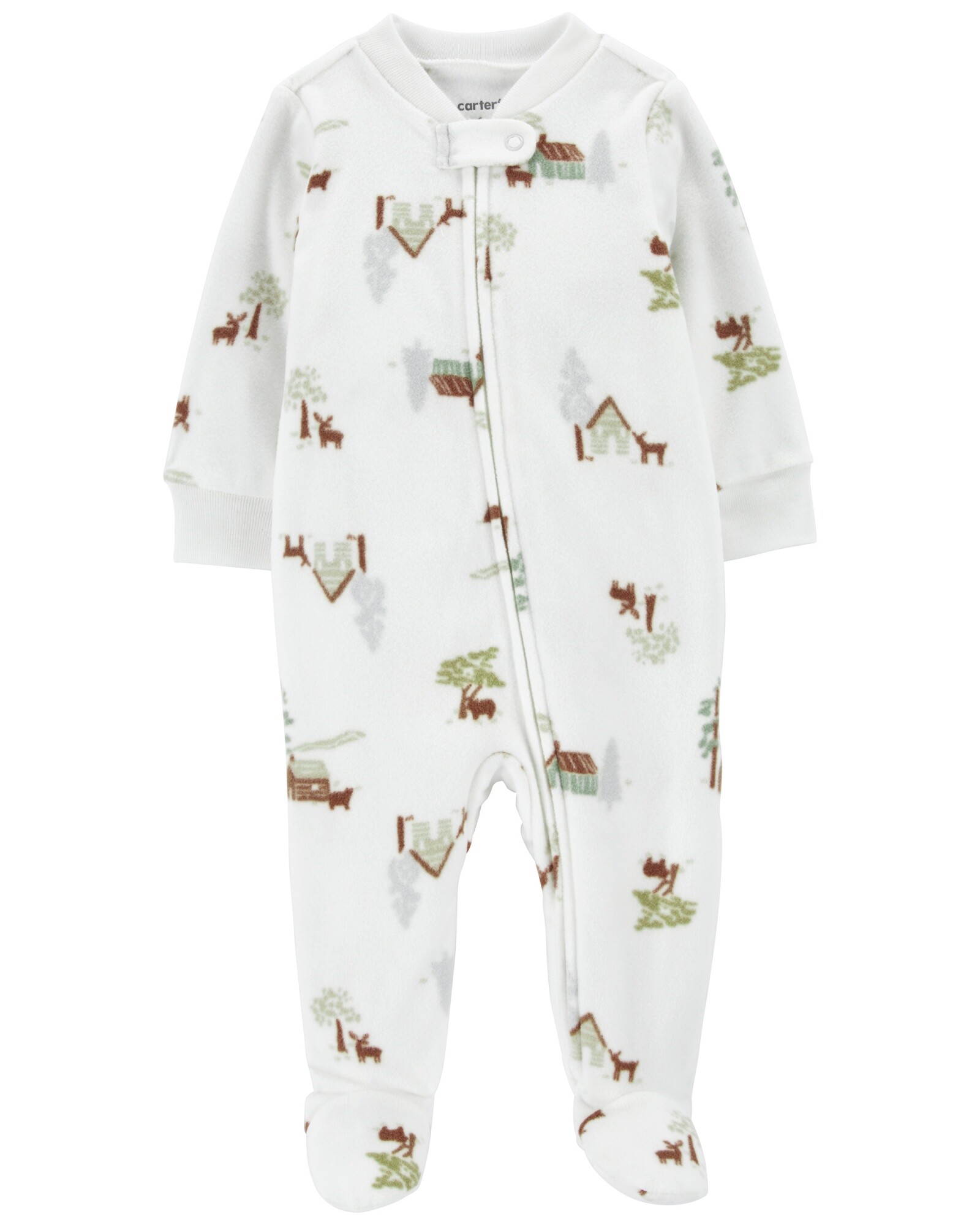 Pijama una pieza de micropolar, con pie, diseño cabaña Sin color