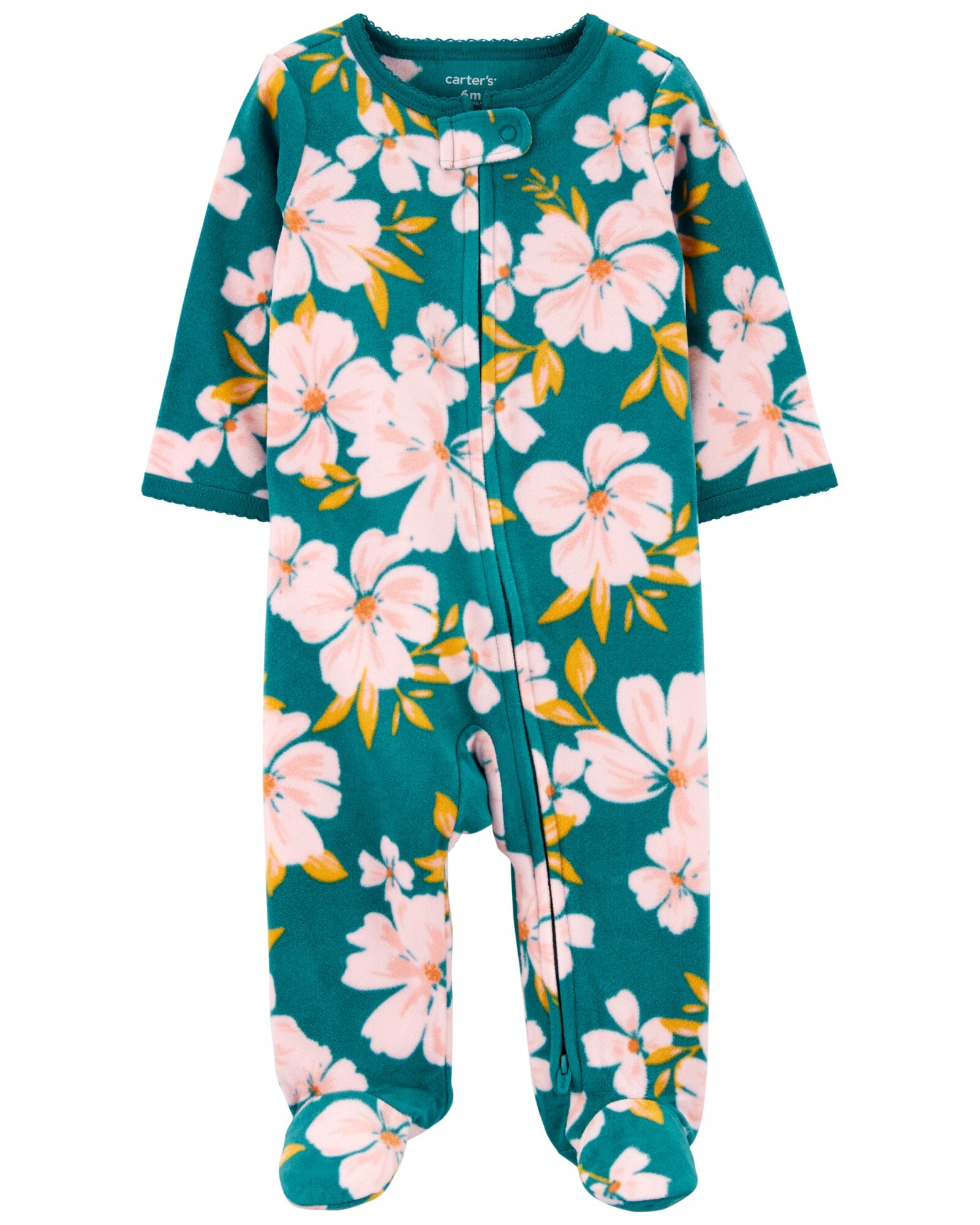 Pijama una pieza de micropolar con pie diseño flores Sin color