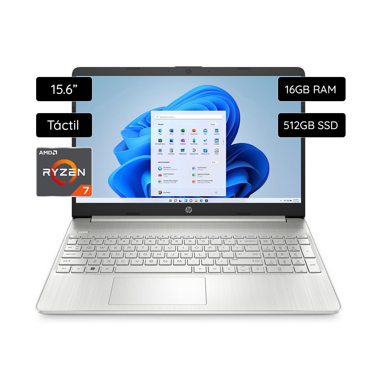 Notebook HP 15-EF2747WM 15.6" FHD 512GB SSD / 16GB RAM Ryzen 7 5700U - Silver 