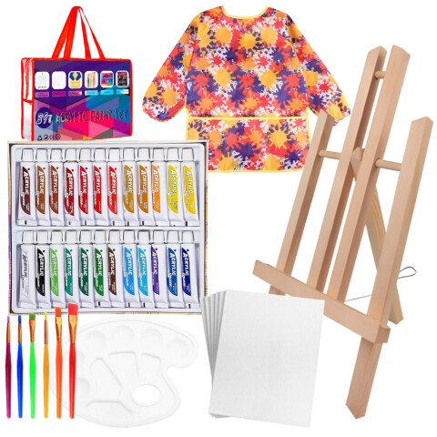 Set Arte Infantil 39 Piezas Caballete Pinceles Pinturas Accs Variante Color Rojo