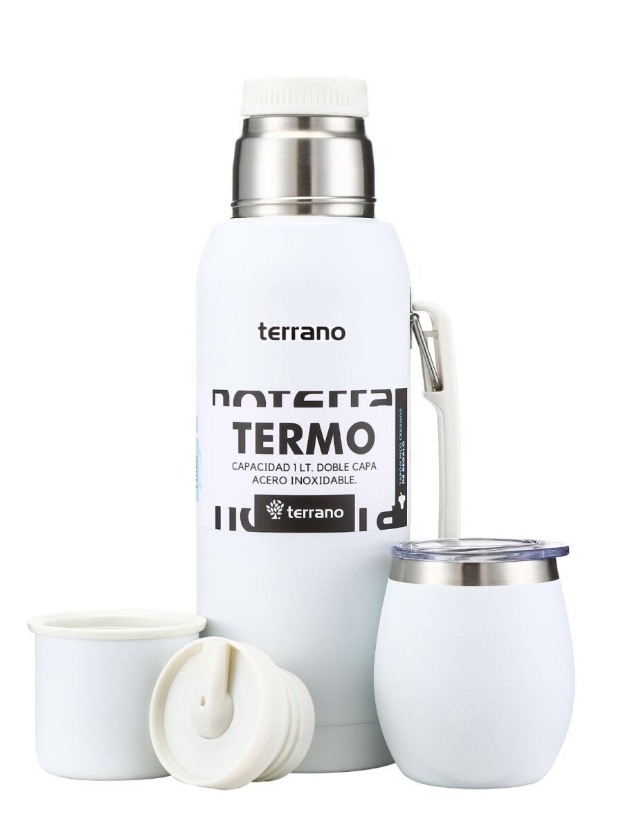 Set Acero 1Lt. Mate con Tapa - Blanco 