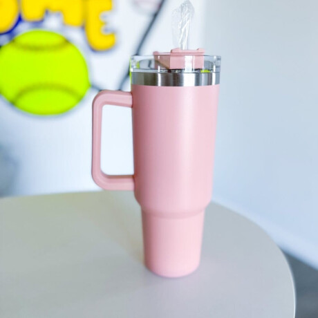 Vaso termico de acero con asa Rosado