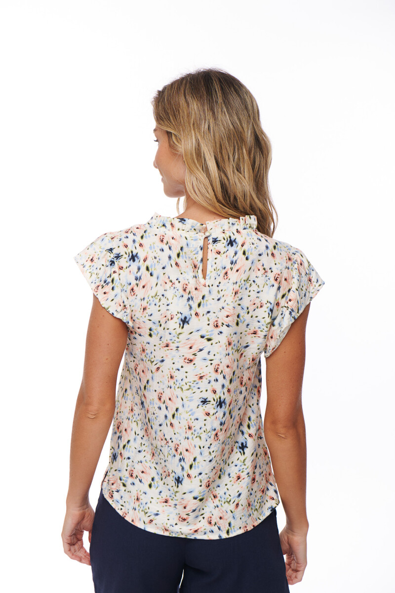 BLUSA MARIA ESTAMPADO CELESTE Y CORAL
