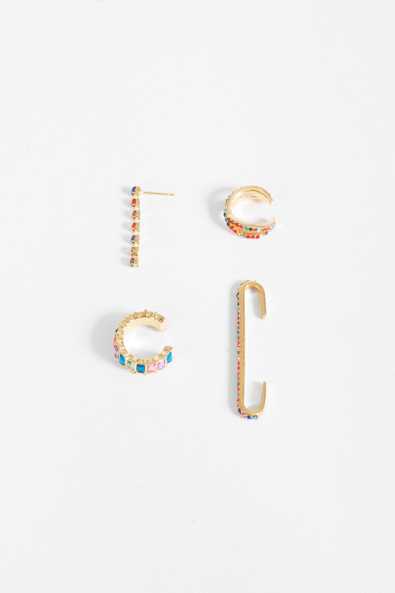 Set de cuatro aros y earcuff strass dorado