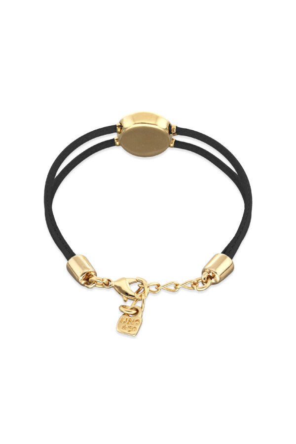 PULSERA DE CUERO DOBLE NEGRO CON DETALLE DE OJO EN ALEACIÓN DE METALES BAÑADO EN ORO 18K Y CRISTAL Pulsera