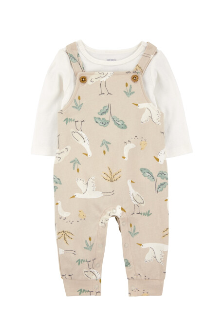 Set dos piezas de algodón, enterito y remera, diseño cigüeña Set dos piezas de algodón, enterito y remera, diseño cigüeña