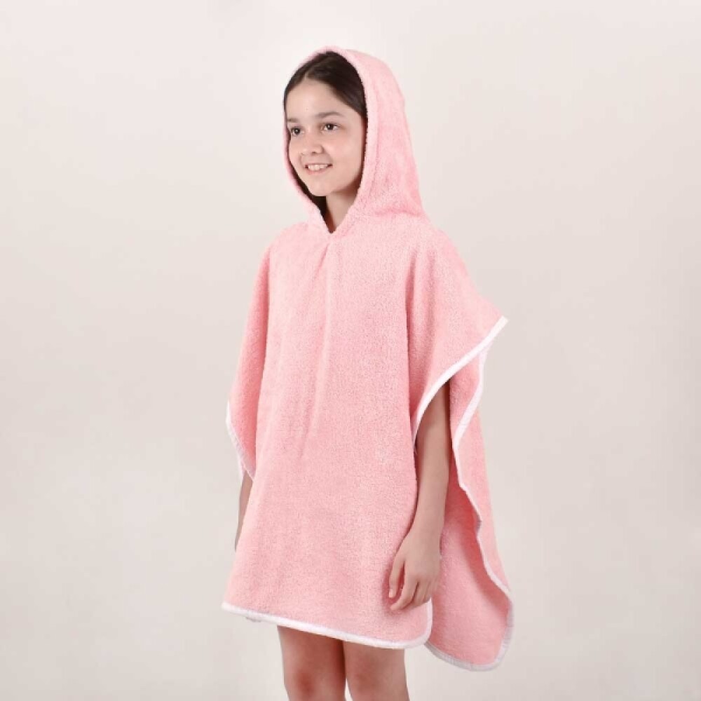 Poncho de toalla rosas con motas 4 a 6 años