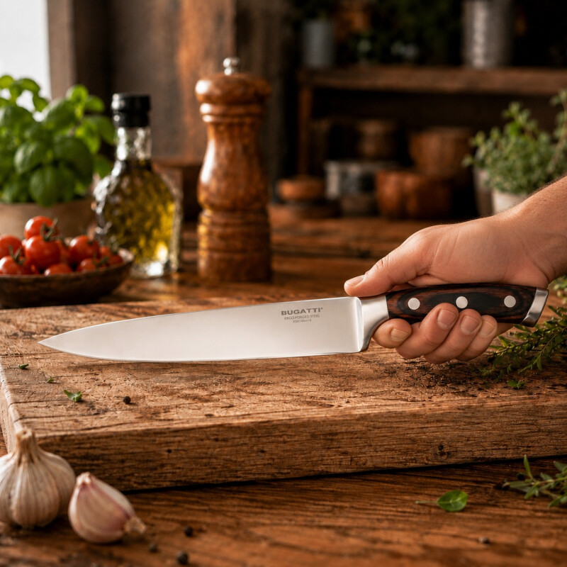 Cuchillo Chef Profesional Bugatti Ergo 20 cm Mango de Madera Cuchillo Chef Profesional Bugatti Ergo 20 cm Mango de Madera